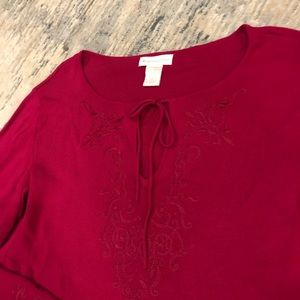 Worthington embroidered bell sleeve sweater in deep pink XL